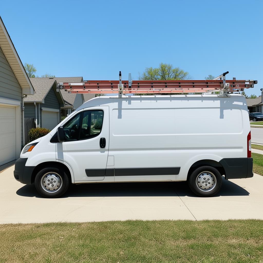 Service business work van at a residential job site